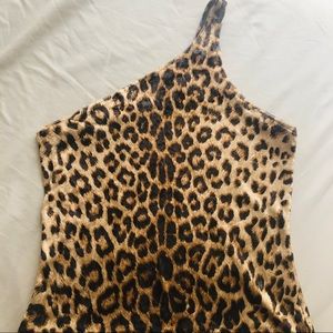 Vintage Norma Kamali OMO Leopard One Shoulder Crop